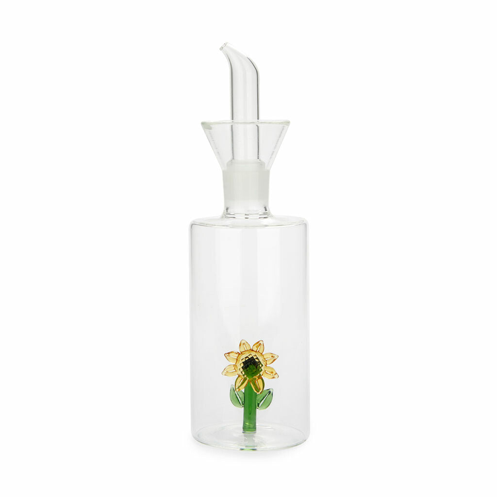 Balvi zonnebloemolie fles 350 ml glas met glazen zonnebloem